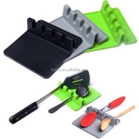 Custom Heat Resistant Silicone Ladle Spoon Rest Fork Kitchen Utensil Tool Holder Mat With Drip Pad