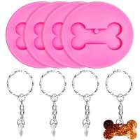 Amazon Hot Sale 4 Pieces Dog Bone Shaped Silicone Mold Dog Bone Keychain Mold with Key Rings for DIY Keychain Decoration